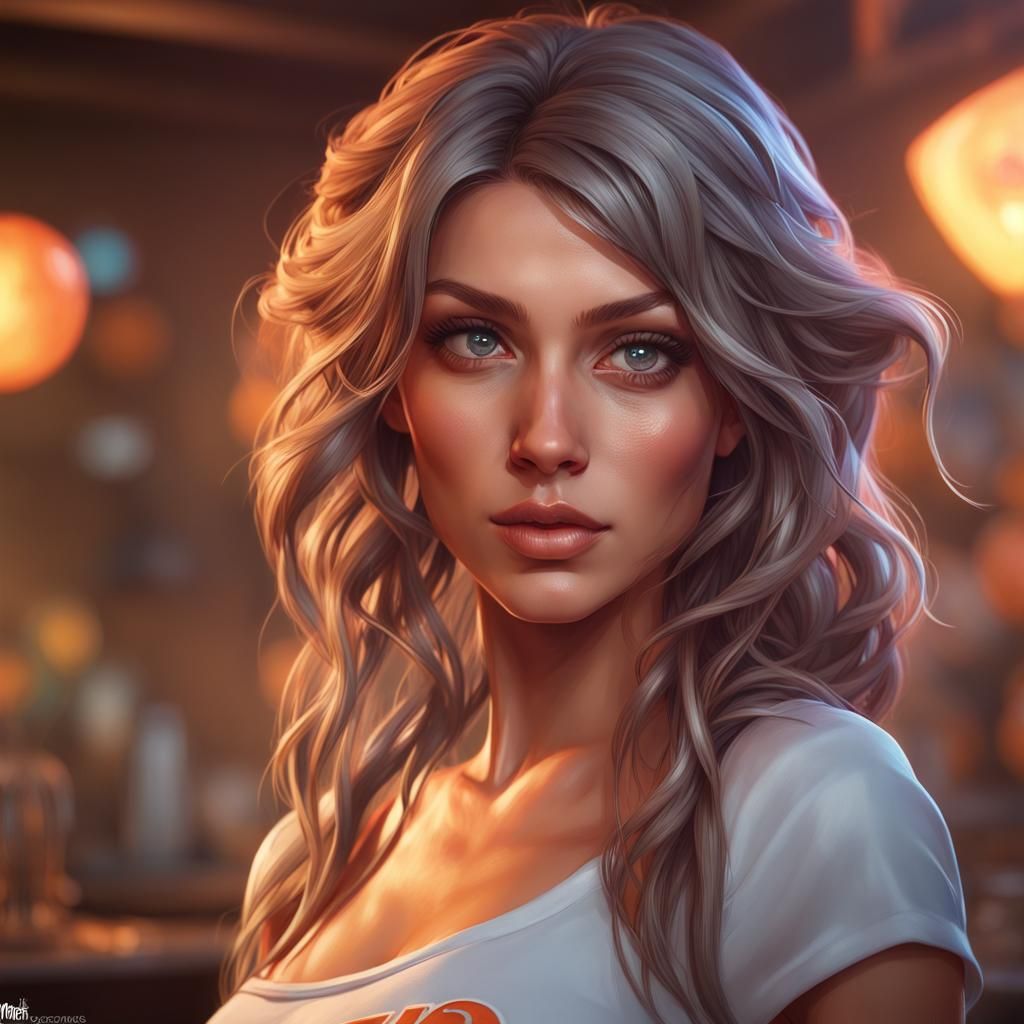 Hooters Girl Portrait in Art Nouveau Style