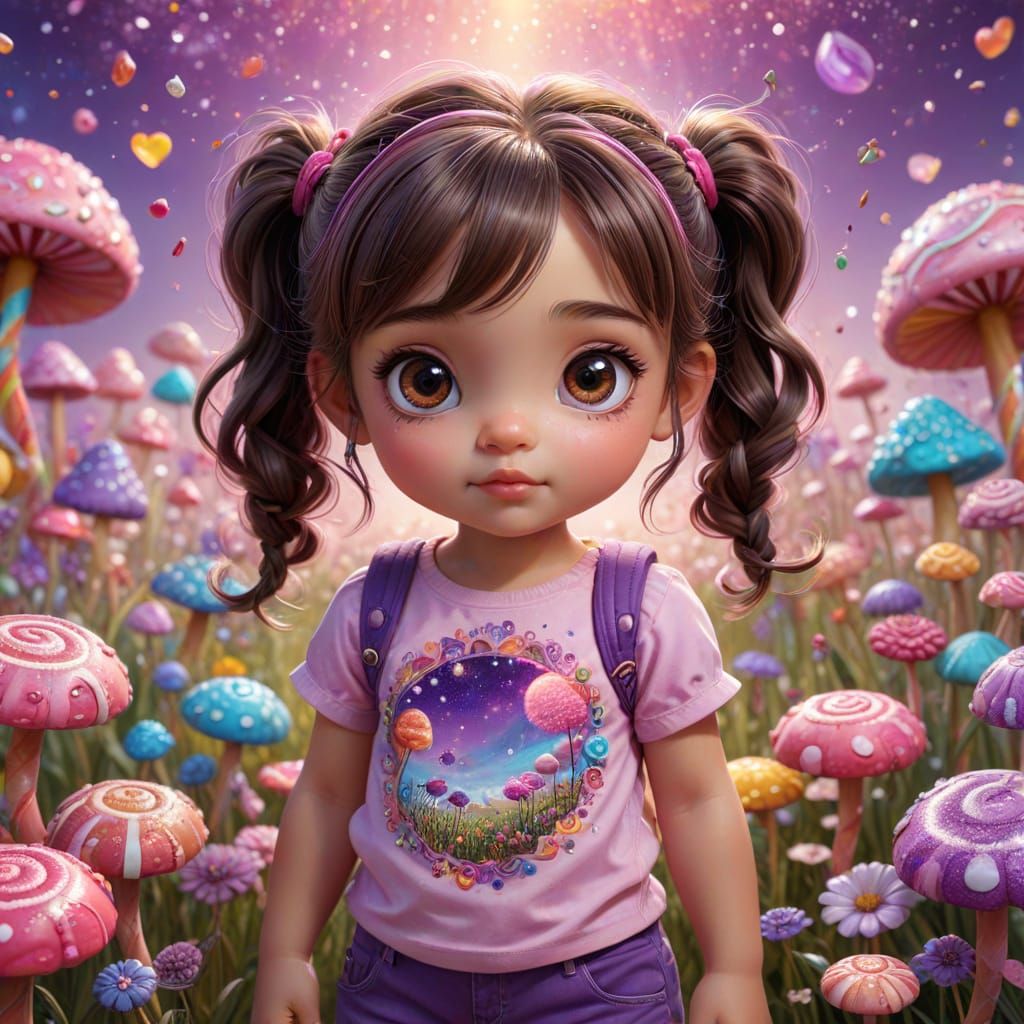 Psychedelic Glitter Chibi Girl in Candyland Meadow