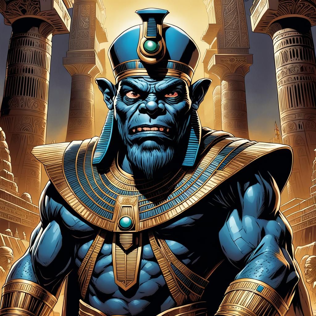 Gnomish Egyptian Dictator as Evil Monster in Comic Art