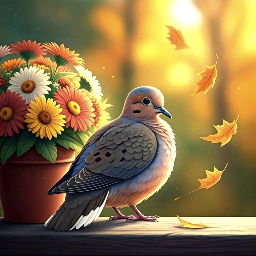 Mourning Dove in Autumnal Fantasy Landscape