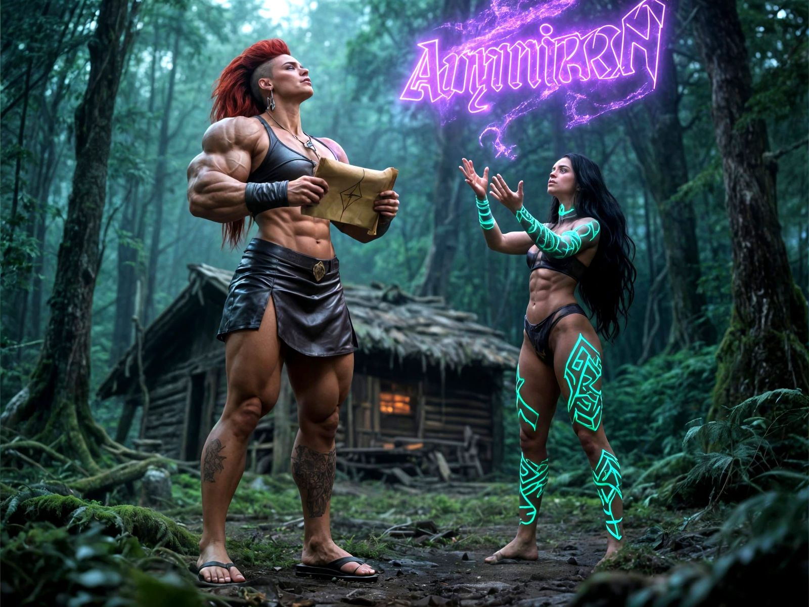 Muscular Amazonian Warrior Deciphers Ancient Scroll in Fores...