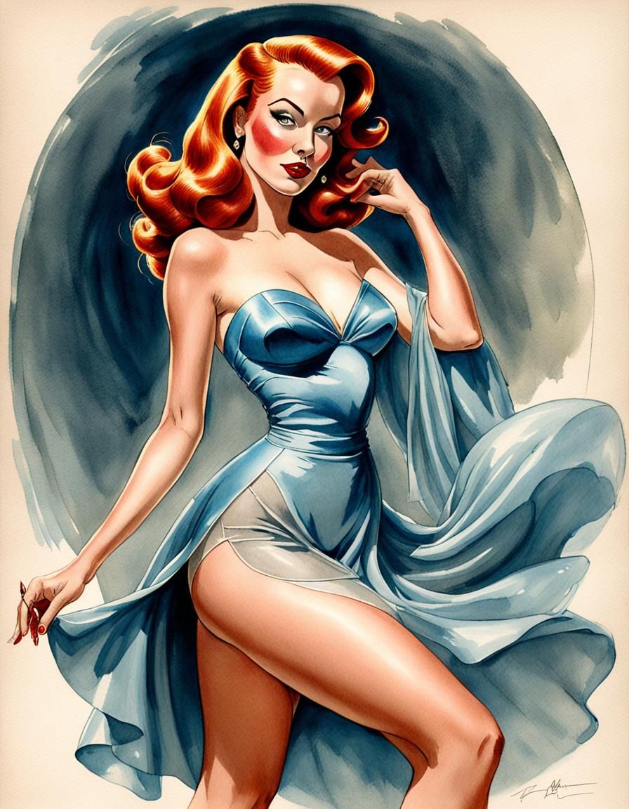 Jessica Rabbit Inspired Pin-Up Art in Watercolor