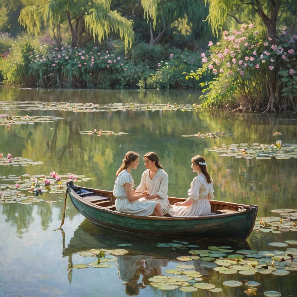Romantic Lake Scene in Impressionist Style