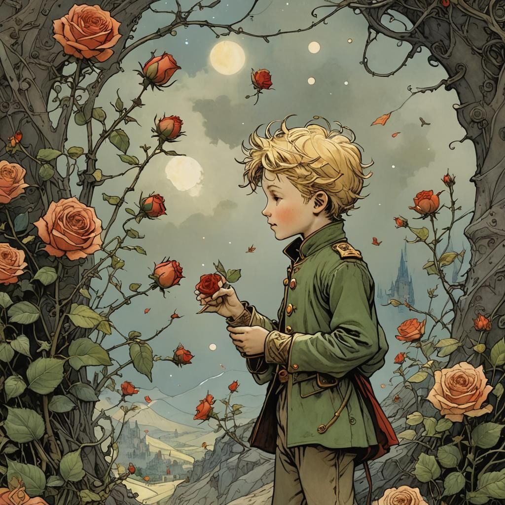 The Little Prince and Rose: Detailed Illustration