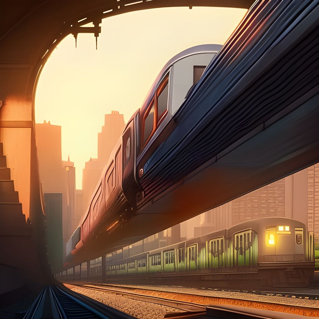 Cyberpunk Detroit Metro Train at Twilight, Detailed Render