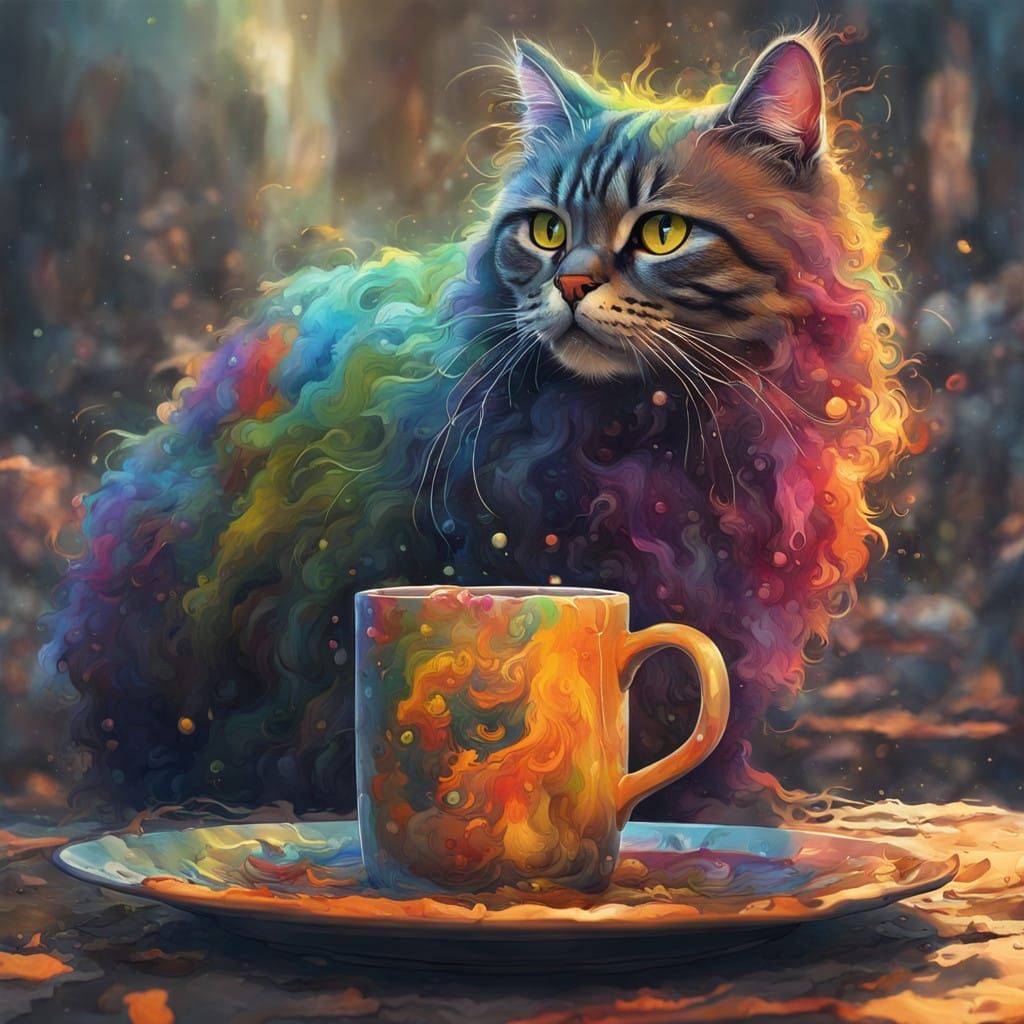 Vibrant Cat in Whimsical Rainbow Splash Art