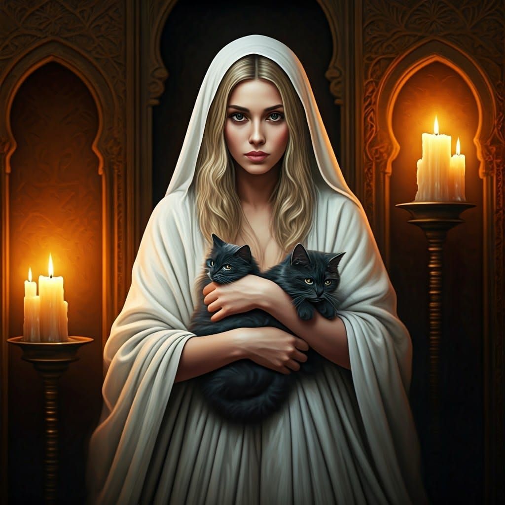 Ethereal Arab Sultana in Candlelit Alcoves with Gentle Felin...