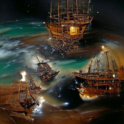 Epic Pirate Ship Battle at Night