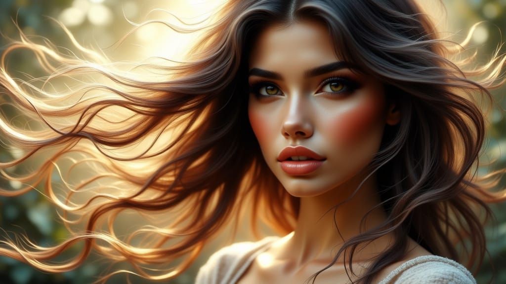 Elegant Woman Portrait with Flowing Hair