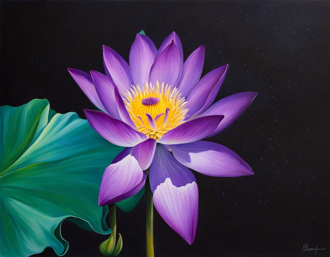 Vibrant Purple Lotus Flower Painting