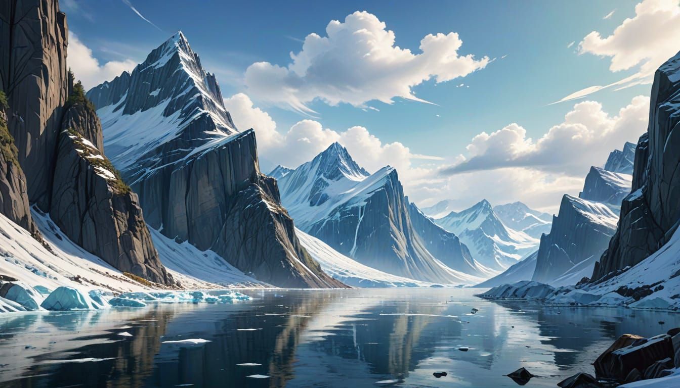 Surreal Arctic Fjord Unfolds in Vibrant Watercolors