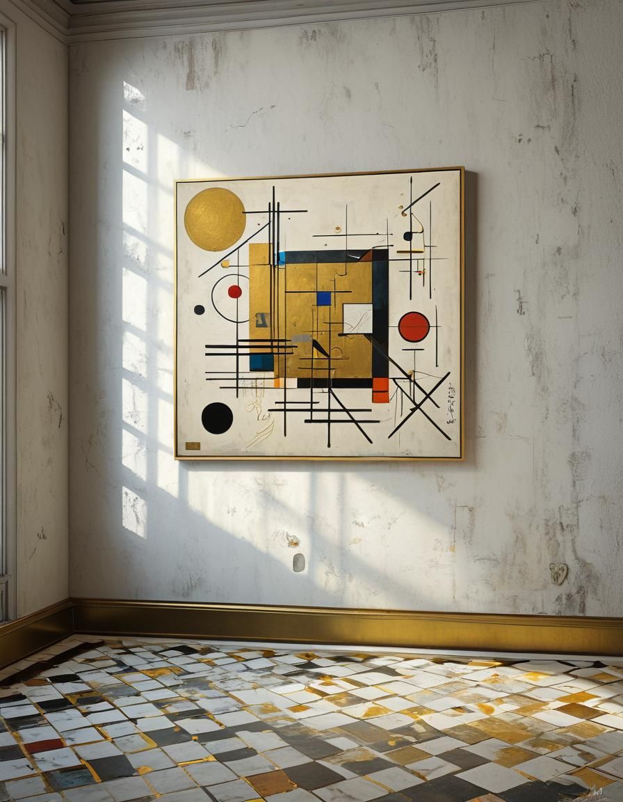 Abstract Painting with Gold Accents in Magical Realism