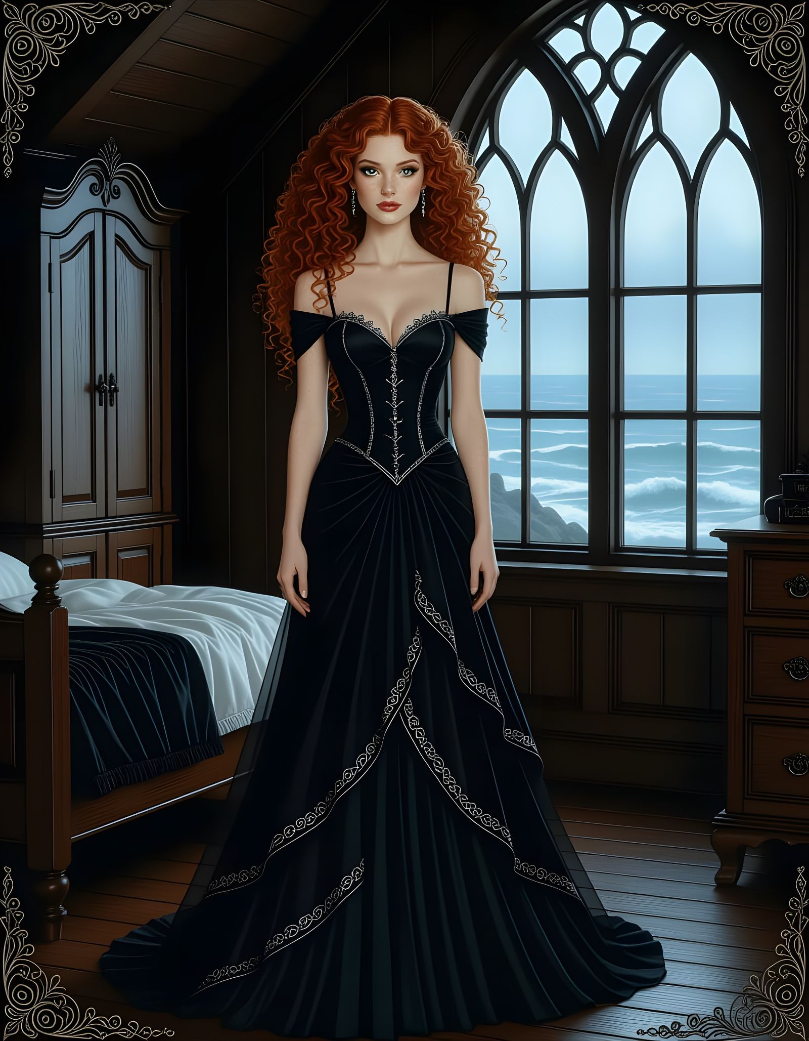 Enchanting Fae Woman in Gothic Room