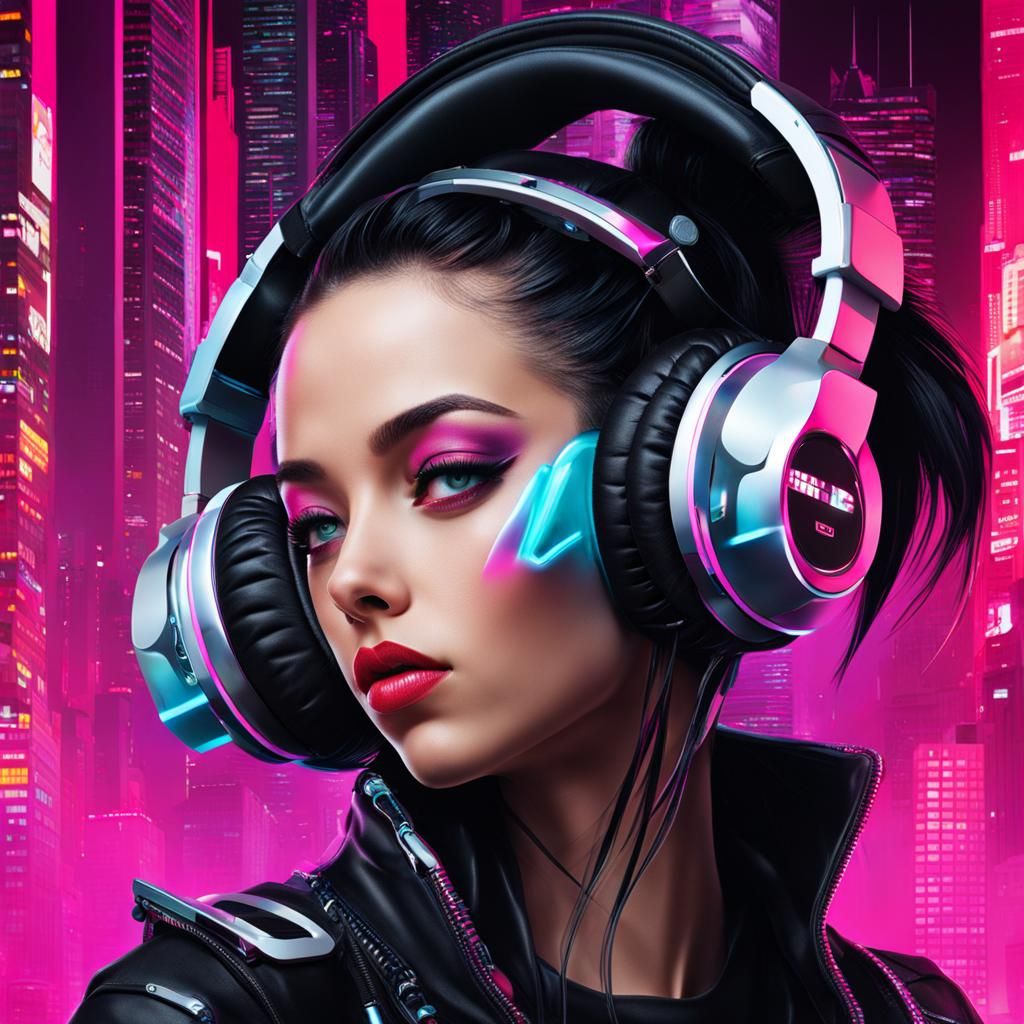 Cyberpunk DJ in Neon Cityscape