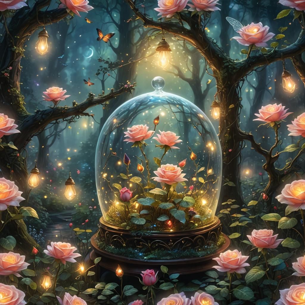 Enchanted Fairy Forest with Illuminated Glass Rose