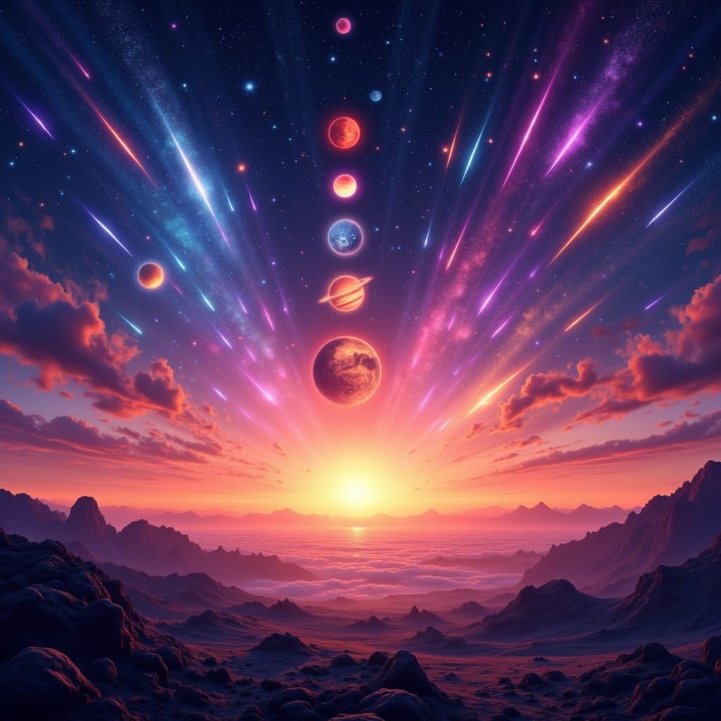 Neon Celestial Alignment in Digital Art