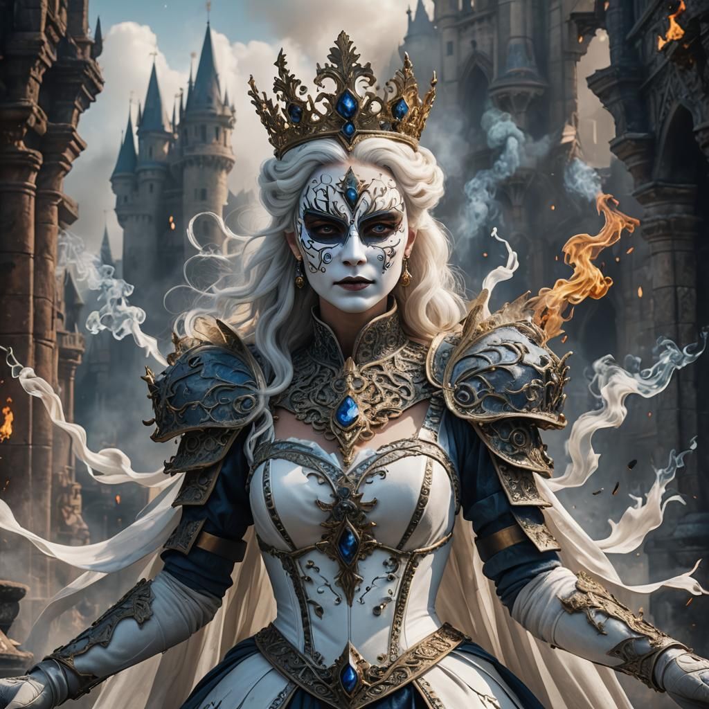 Masked White Queen of Smoke: Fantasy Concept Art