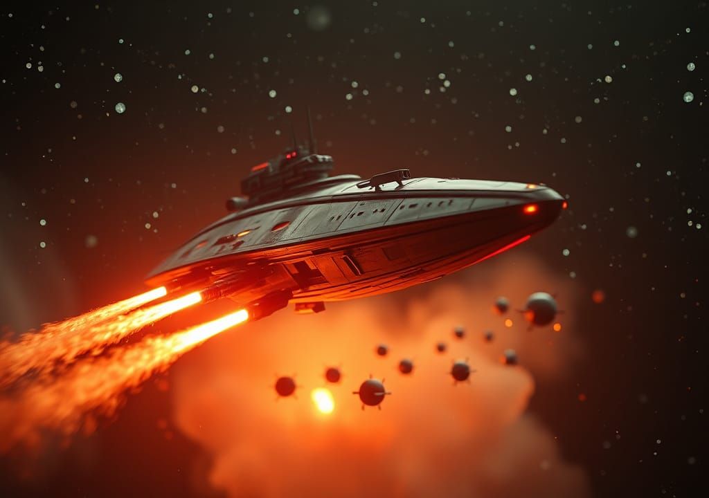 Intense Sci-Fi Space Battle with Alien Spaceship