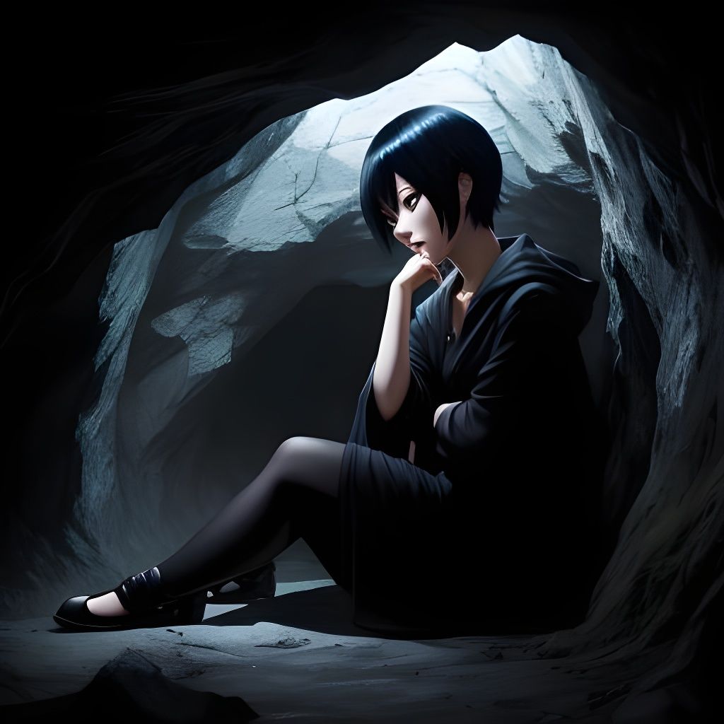 Depressed Woman in Cave, Anime Style