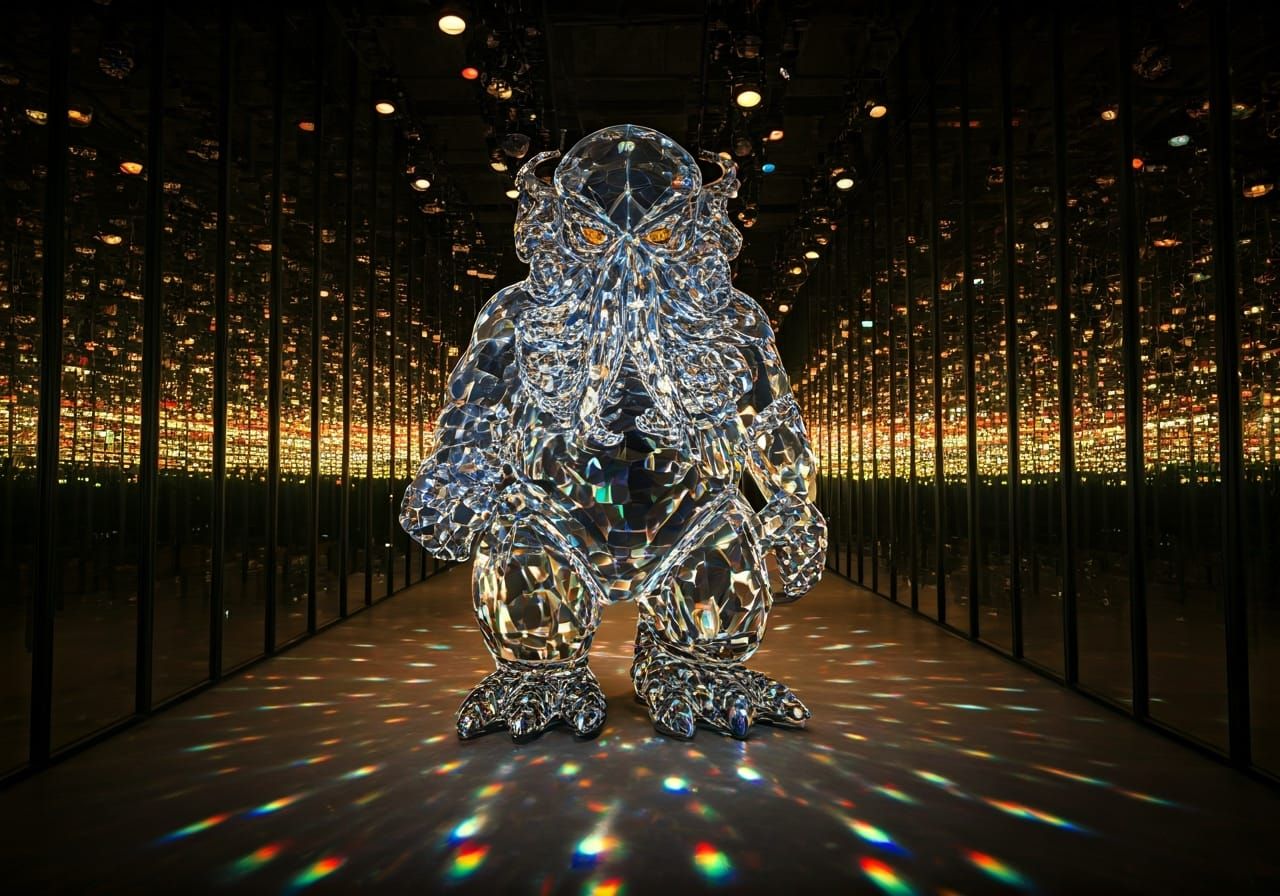 Crystal Cthulhu Statue with Rainbow Light Refractions