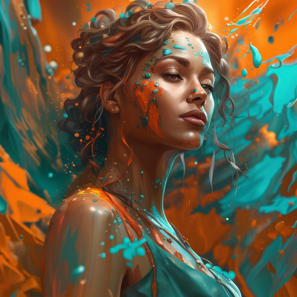 Beautiful Woman in Dynamic Splash Art Style