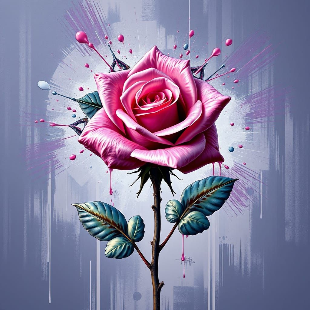Fractal Pink Rose: Graffiti Art Meets Nature