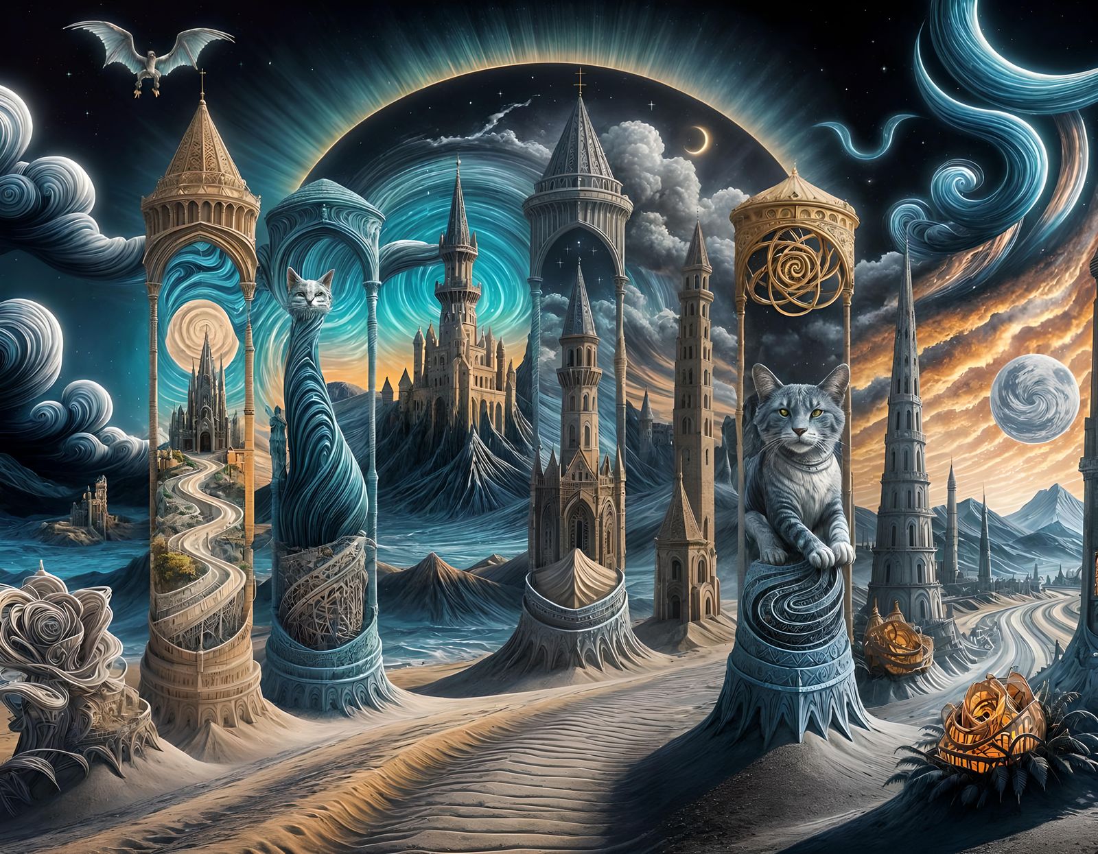 Psychedelic Sandcastle Dreamscape in Surreal Digital Art