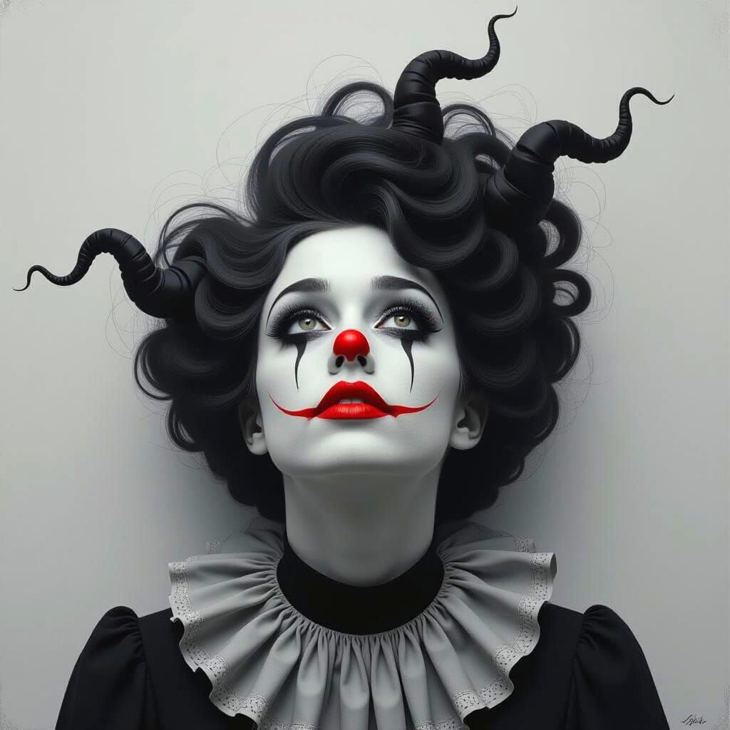 Haunting Grayscale Female Clown Portrait