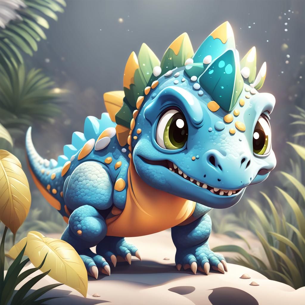 Cute Fantasy Dinosaur Sticker in 2D Vector Art