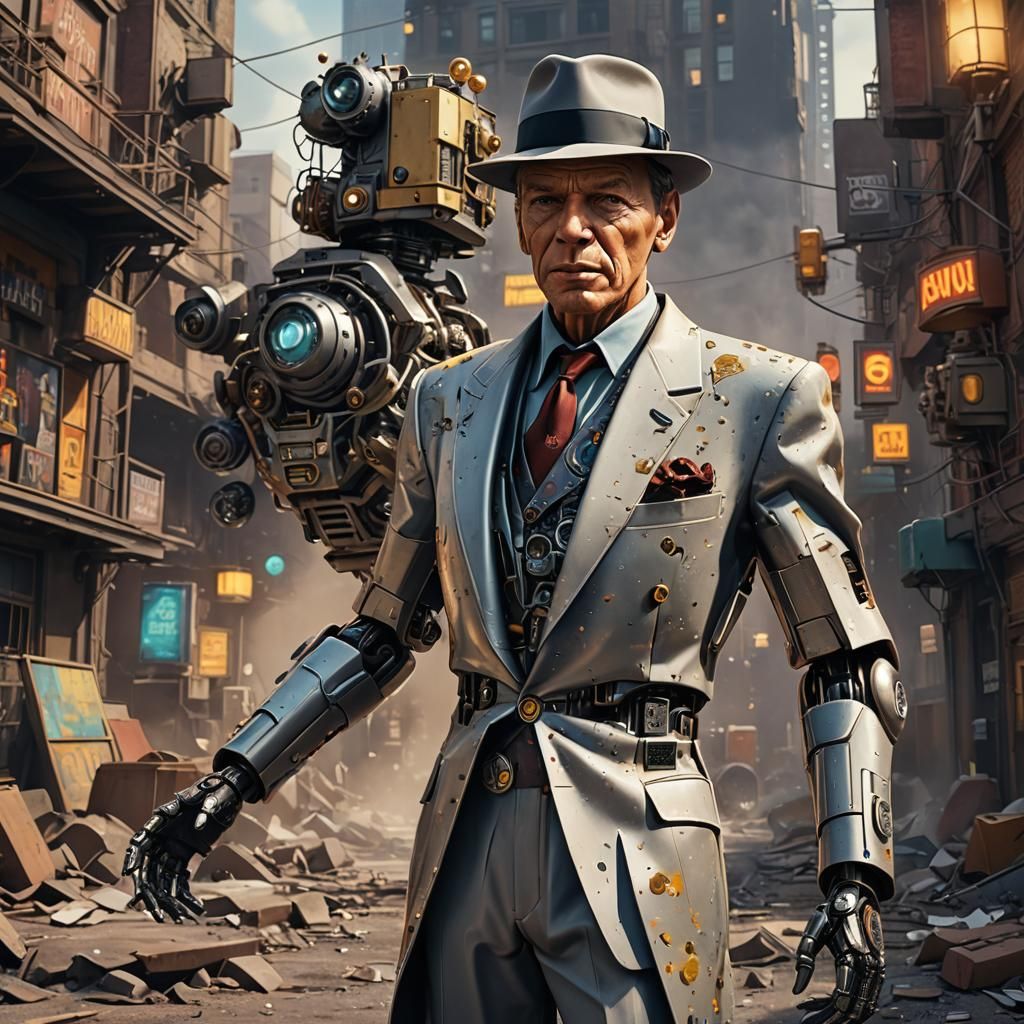 Frank Sinatra Robot in Detailed Matte Painting