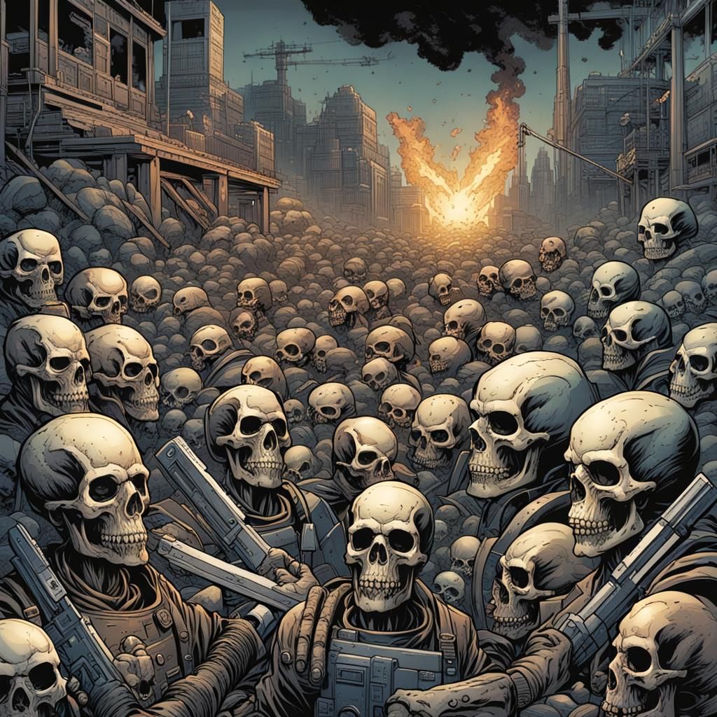 Post-Apocalyptic Terminator Scene in Comic Book Style