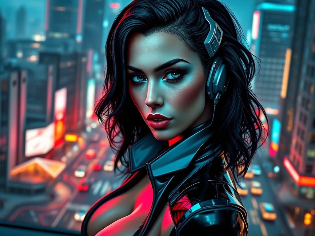 Cybernetic Executive in Neo-City: Digital Portrait