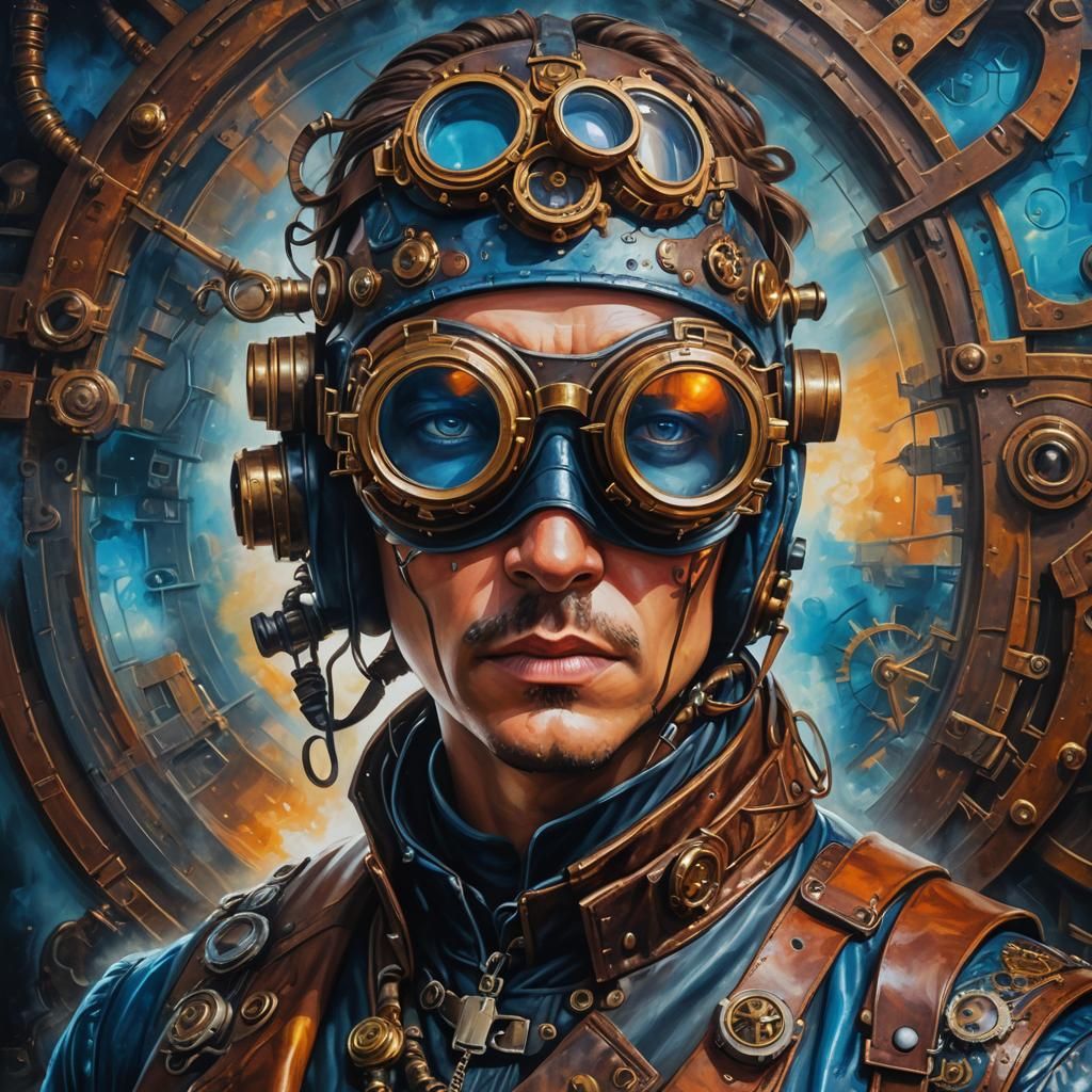 Steampunk Character Portrait in Oil Painting Style
