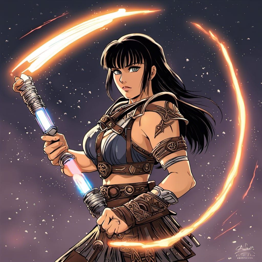 Anime Style Xena with Chakram Lightsabers