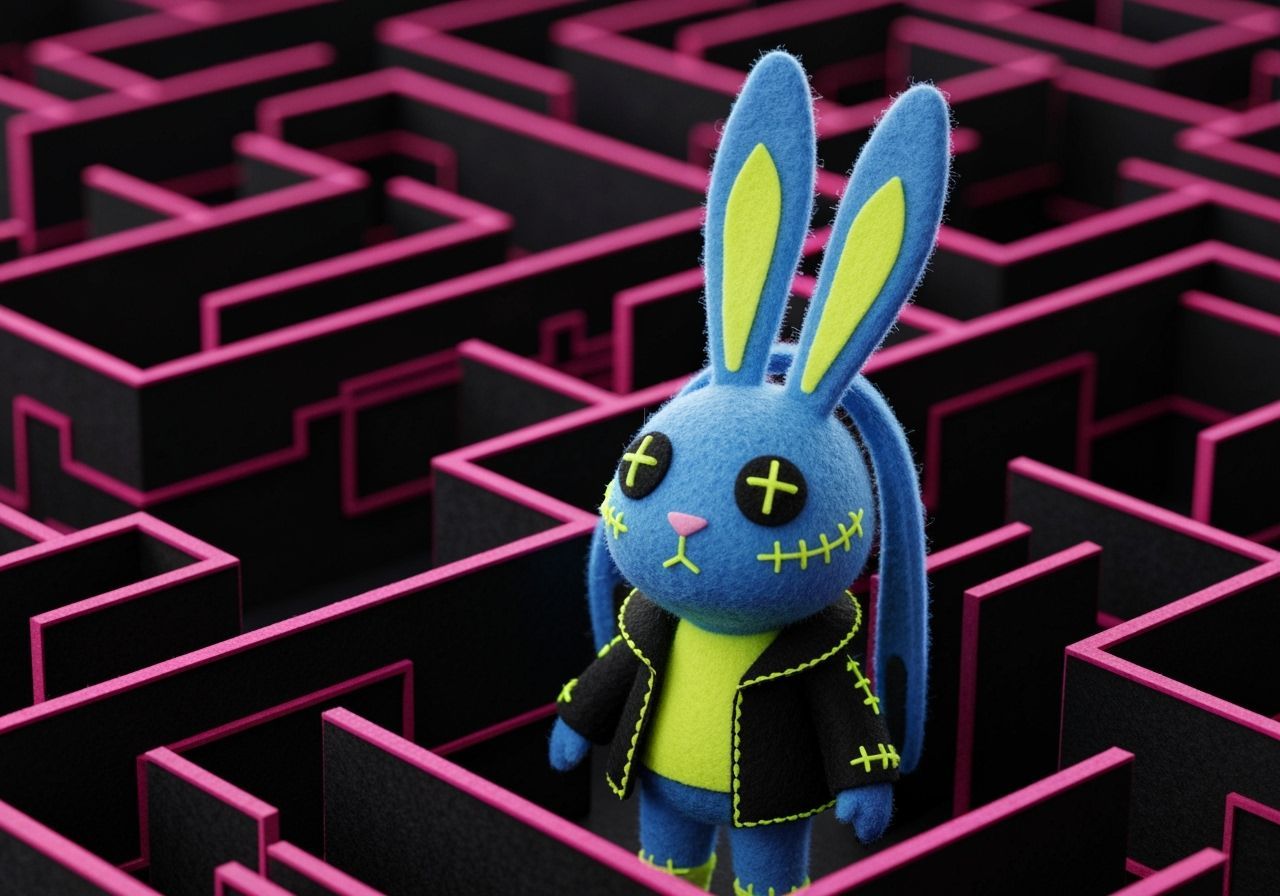 Creepy Cyberpunk Voodoo Felt Bunny in Maze