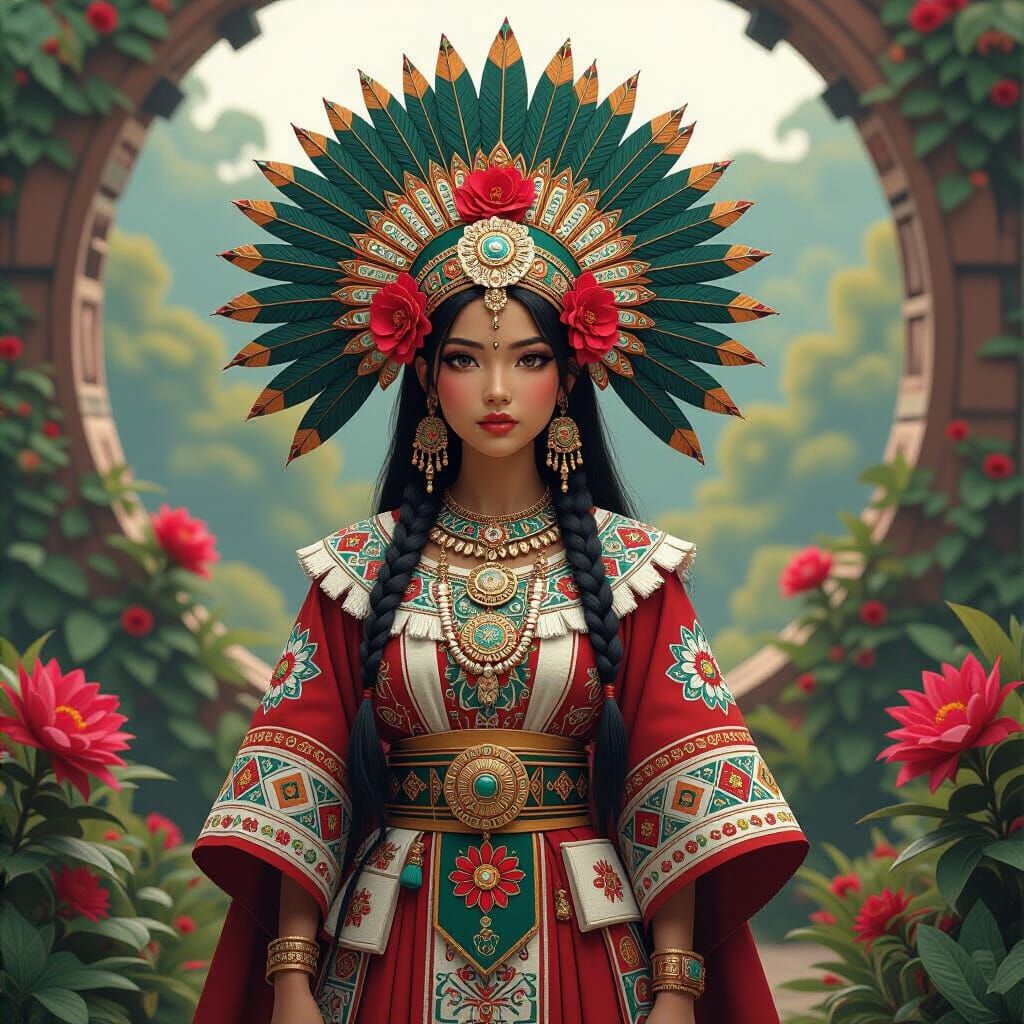 Aztec Warrior Princess with Anime-Style Mech Details