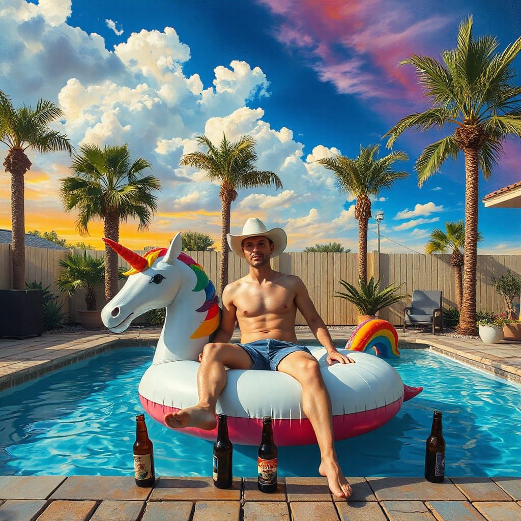 Renaissance Clouds over Cowboy's Pool: Impasto Oil