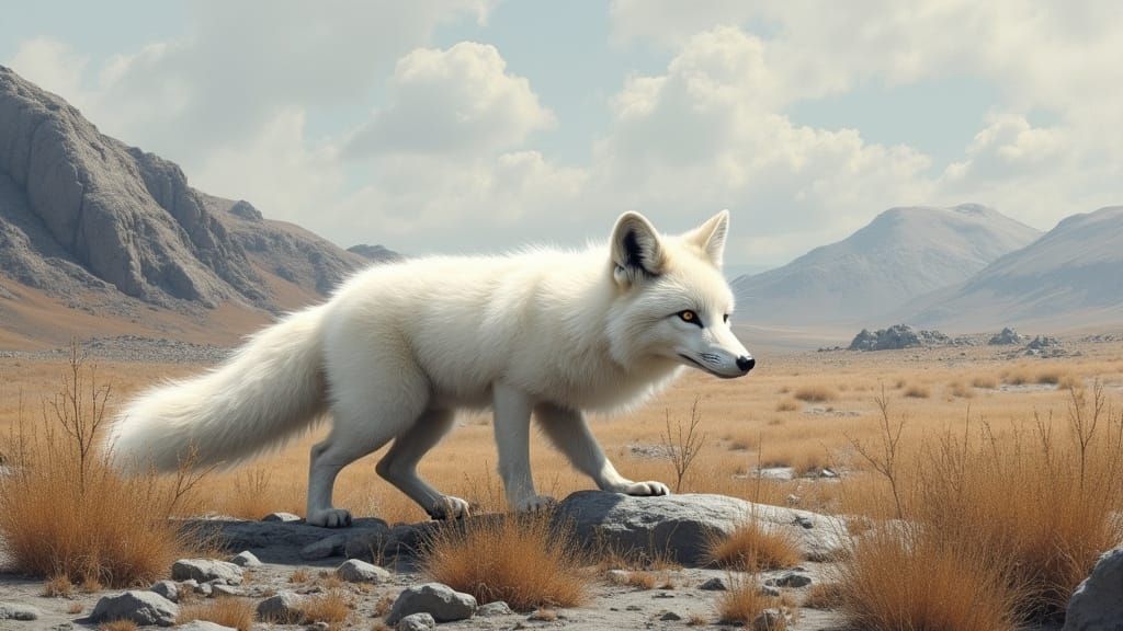 Arctic Fox Roaming Montane Tundra, in Realist Style