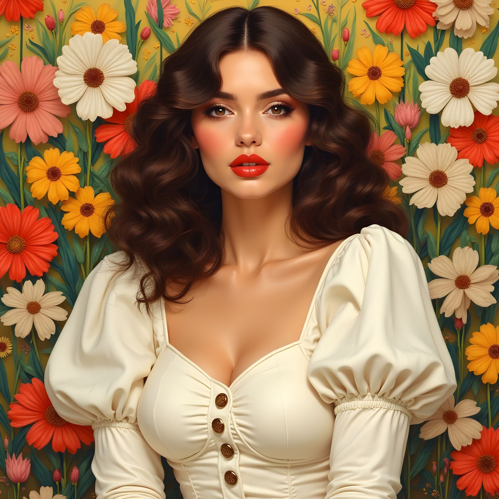 Curvy Woman in Floral Art Nouveau Pop Art