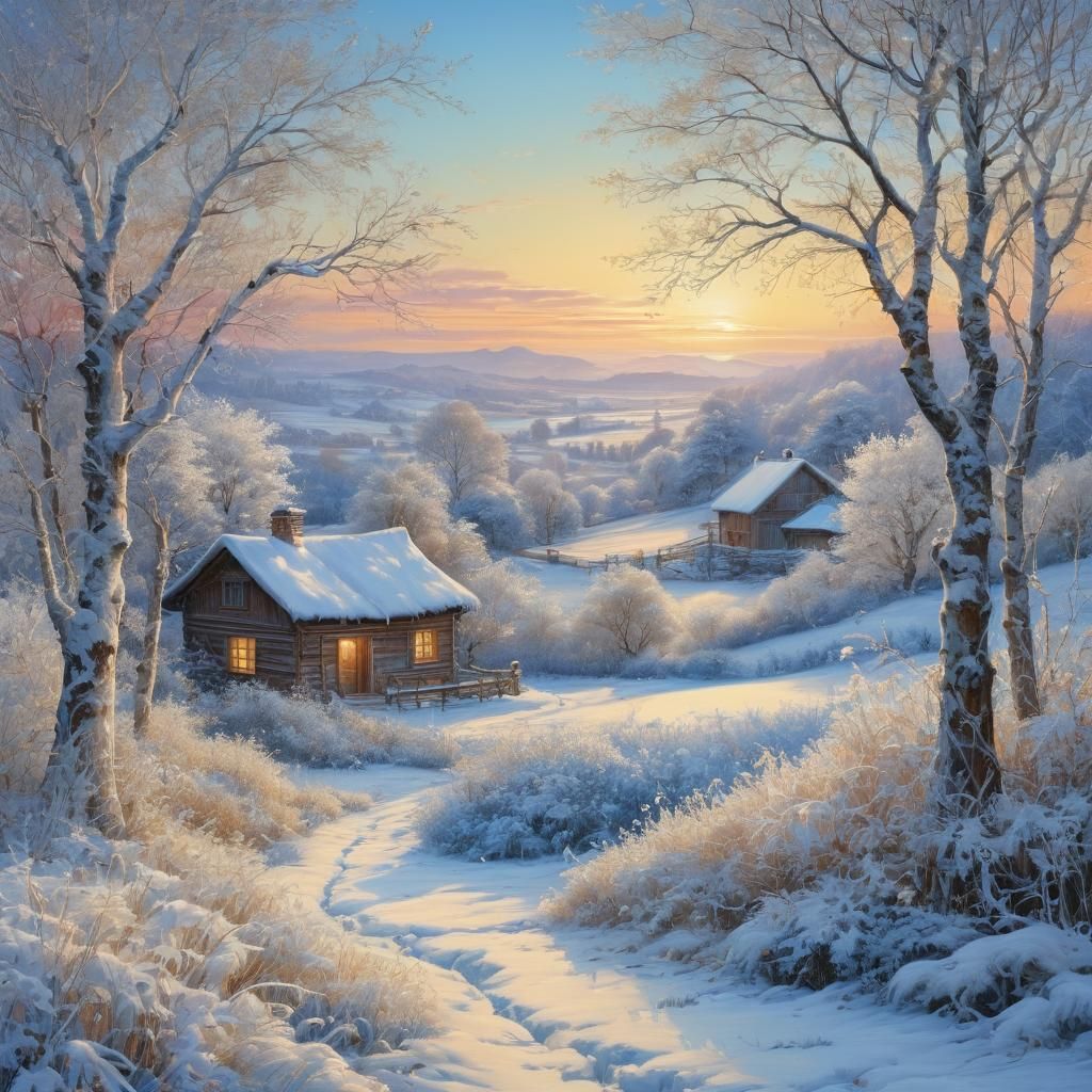 Bright Winter Landscape in Fantasy Art Style