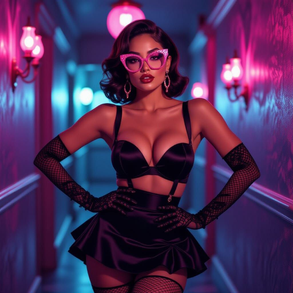 Elegant Latina in Futuristic Masquerade, Digital Art