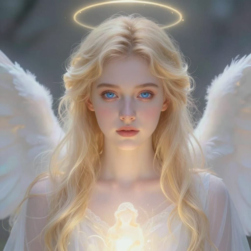 Serene Woman with Inner Angel Light in Luminous Fantasy Styl...