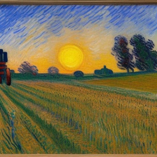 Sunrise Over Cornfield: Impressionist Spring Landscape
