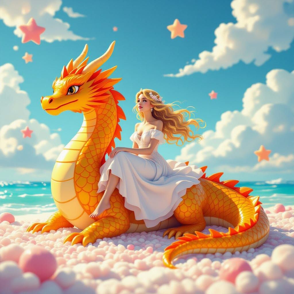 Gummy Dragon on Sugar Beach in Art Nouveau Style