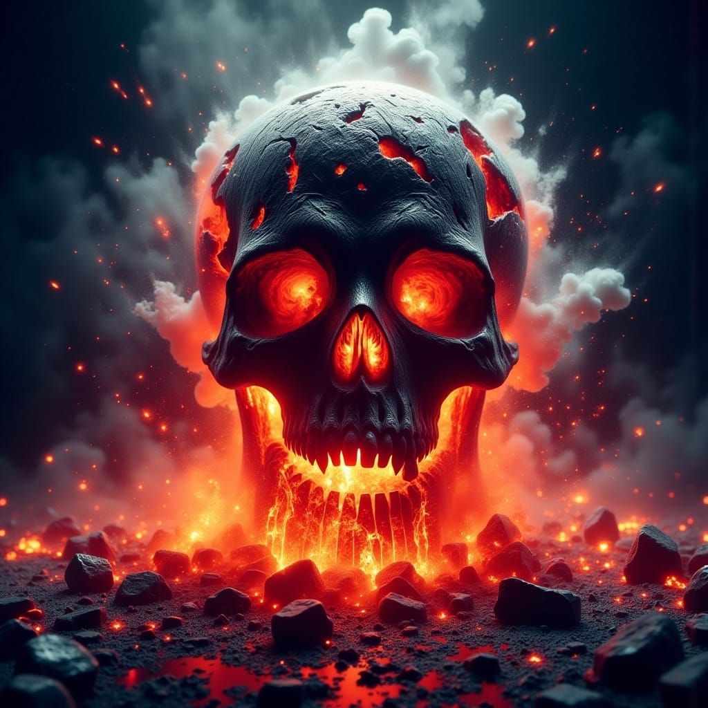 Surreal, Fantastical Skull Implodes in Cataclysmic Explosion