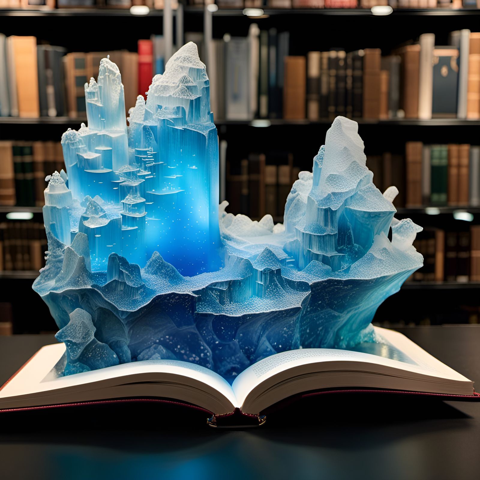 Magic ice fantasy land coming from a magic book
