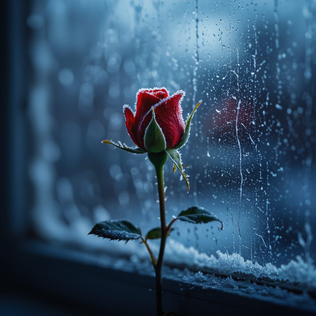 Frozen Red Rose Macro Photography