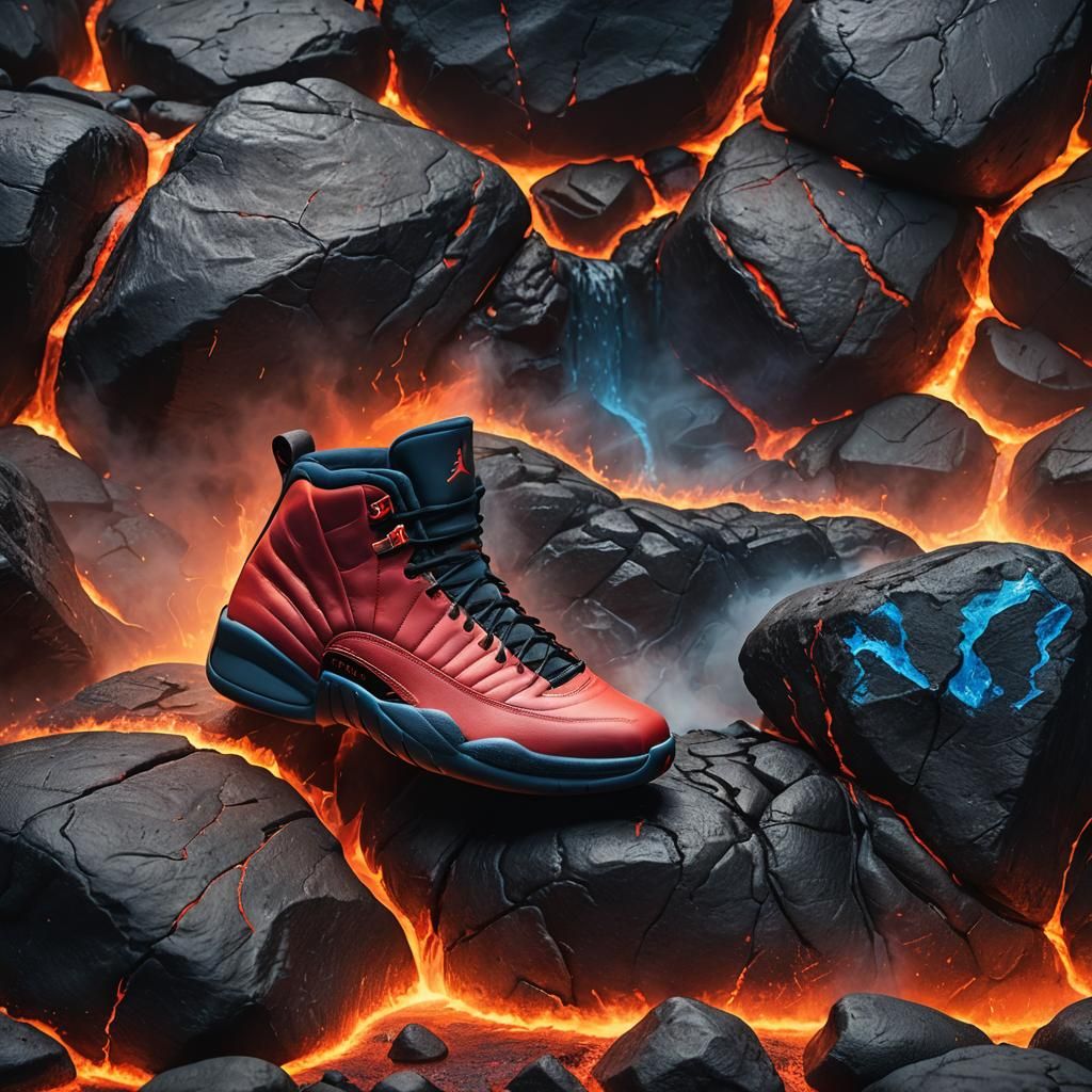 Air Jordan 12 Volcano on Lava in Digital Painting