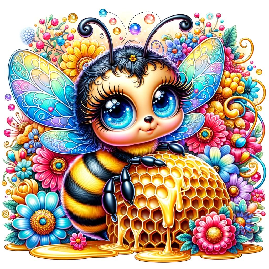 Charming Bee in Whimsical Floral Scene