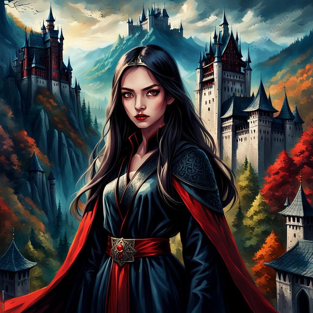 Gothic Princess in Dark Fantasy Landscape